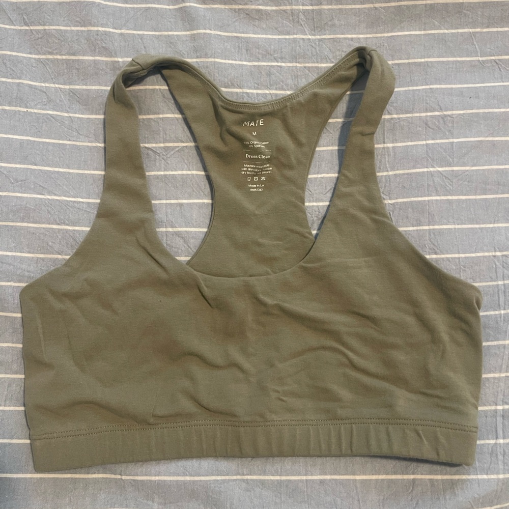 Mate The Label Olive Green Organic Stretch Sports Bra and Biker Short - Picture 3 of 8